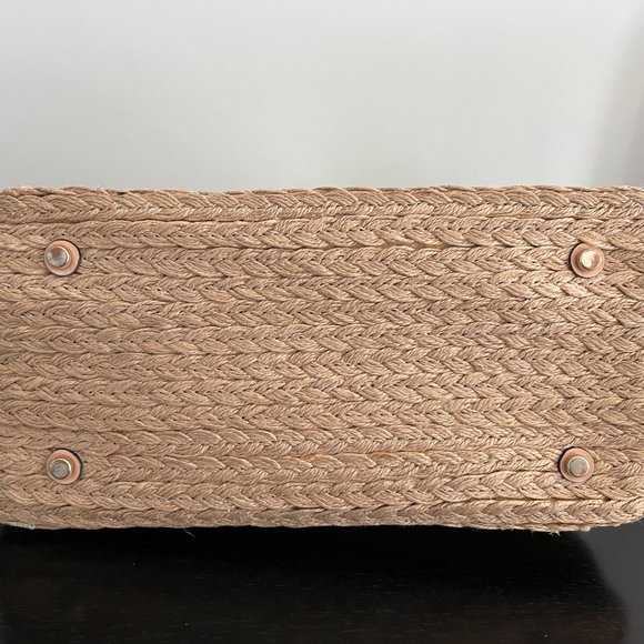 Kate Spade Tote with Straw Bottom, Navy, Green, White - HARD TO FIND - Picture 3 of 7